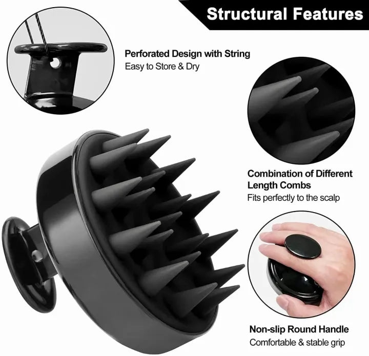 Shampoo Massager Brush Scalp Hair Scrubber with Soft Silicone Bristles For All Type Of Hairs Straight Curly Wet Dry For Men Women child (Black)
