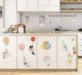 Life n Colors Cute Animals Flying With Balloons Theme for Kids Room Multi Colour Entertainment Wallpaper size 50x70 sk7187