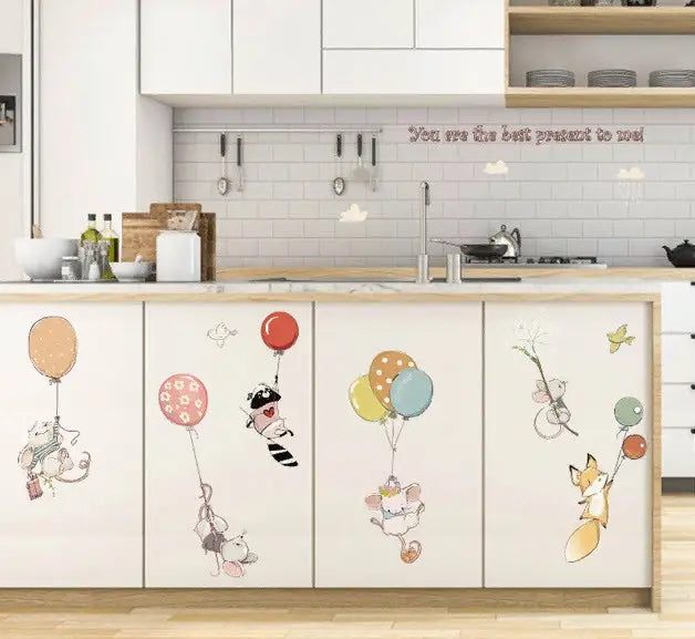 Life n Colors Cute Animals Flying With Balloons Theme for Kids Room Multi Colour Entertainment Wallpaper size 50x70 sk7187