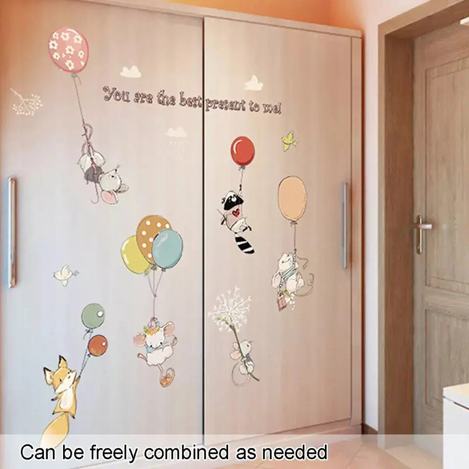 Life n Colors Cute Animals Flying With Balloons Theme for Kids Room Multi Colour Entertainment Wallpaper size 50x70 sk7187