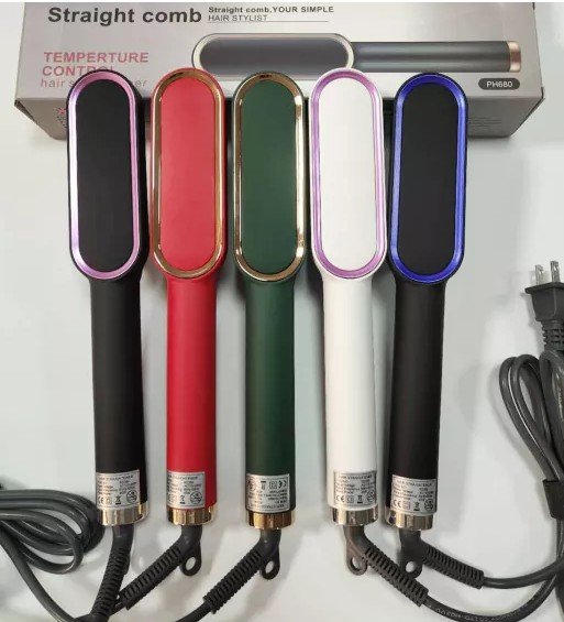 HQT-909 Hair Straightener Ceramic Heated Hair Brush | brush straightener | Ceramic Heated Hair | Hair styling | Hair Beauty Tool | Straight , curl different styling hair Ceramic Brush ( random color )