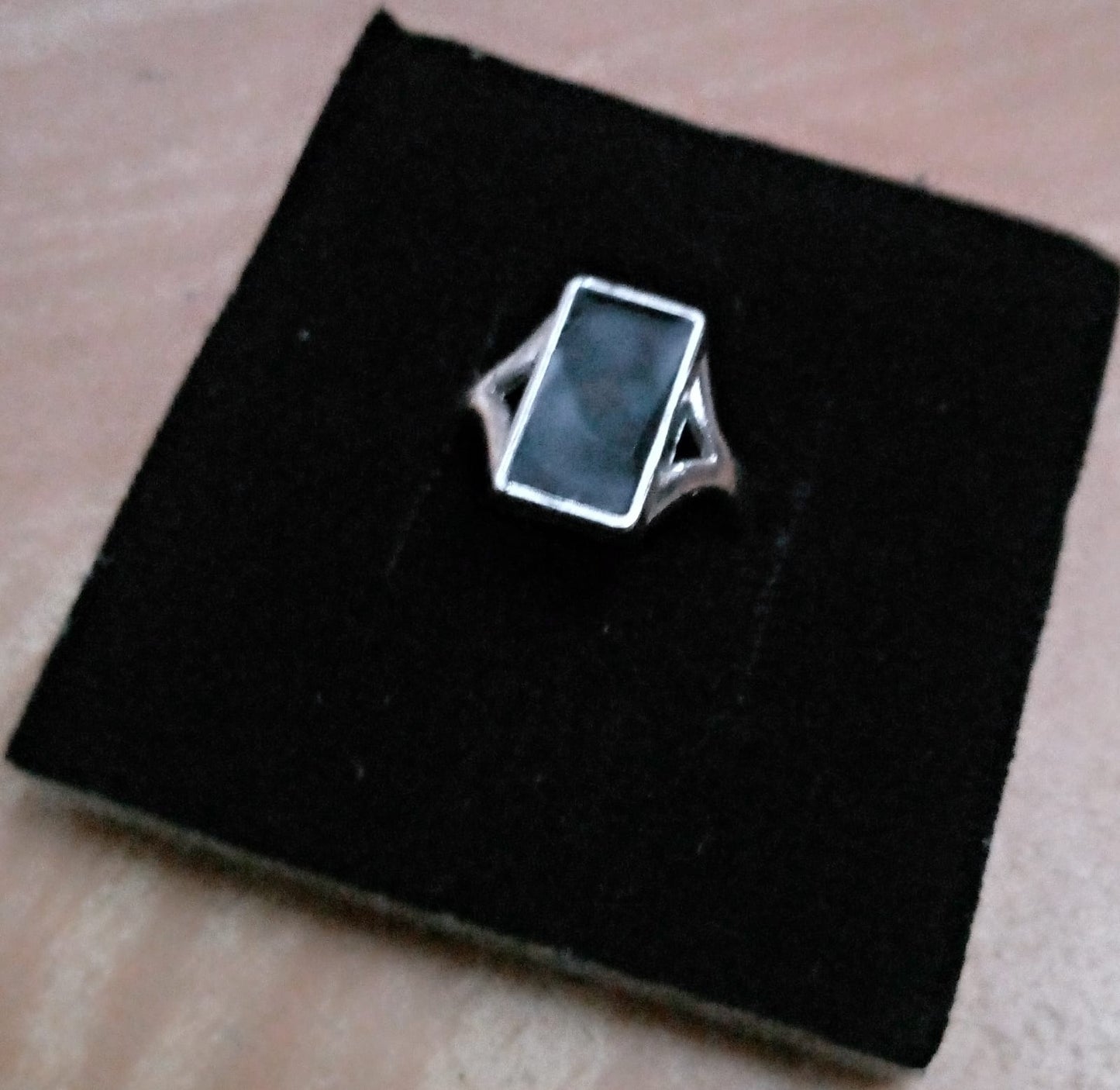 Sterling Silver Rectangle Black Onyx Stone Mens Ring