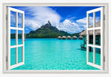 Sea View Fake Window Art Mural Palm Tree 3d Vinyl Wall Stickers Home Decoration Blue Sky Clear Water Scenery Wallpaper size 50x70 ncs14130