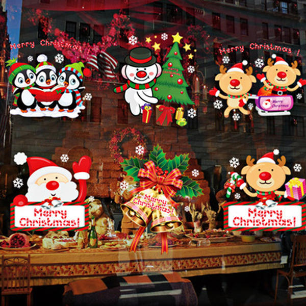 snowflake snowman bell star penguin sleigh SK9108 glass window decoration holiday arrangement Wall sticker