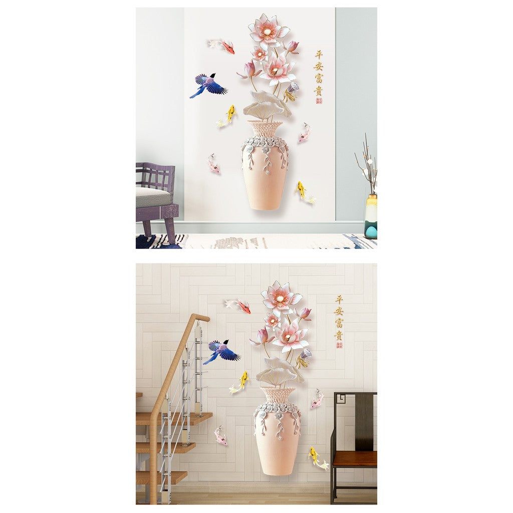 JAAMSO ROYALS  Vase Design Vinyl Self Adhesive Home Décor Wall StickerSelf Adhesive Sticker Wall decal 3D painting Porcelain lotus vase - SK9833 Size 60x90cm