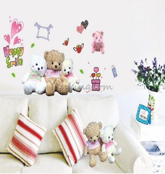 Novelty Set of Teddy Bears Lovely Bear Beautiful Decor Stylish Decoration Nursery Decal Decals Stickers Flowers Pink Baby Kids Home Modern Wall Decal Girl Flowers Living Room Bedroom size 50x70 xy8072
