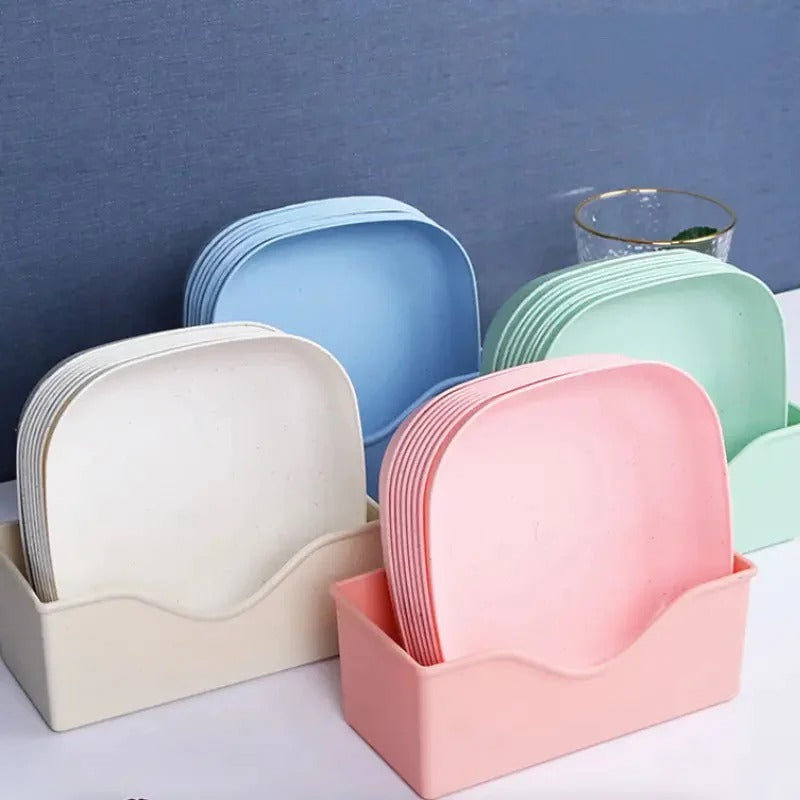 Plate set pack of 10 | Plastic Spit Bone Dish Plates Plates Set With Holder (Random Colours)