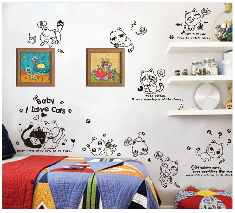 Wall stickers featuring 10 cute and funny cats, made of PVC decal material.size 50x70 xh3646c