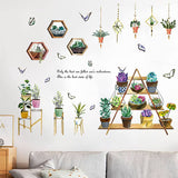 Bonsai wall stickers with hanging green succulent plants, removable potted flower butterfly wallpaper decals, natural art murals for bedroom, sofa, background, window, door, decorations by Vhermosa  size 30x45cm ht94020