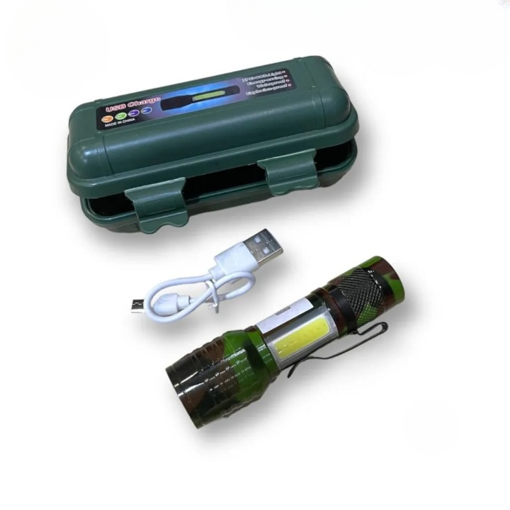 Green Box Zoomable Rechargeable Flashlight Durable Design Adjustable Focus Bright Light Easy Charging For Indoor And Outdoor Use (Random Color)