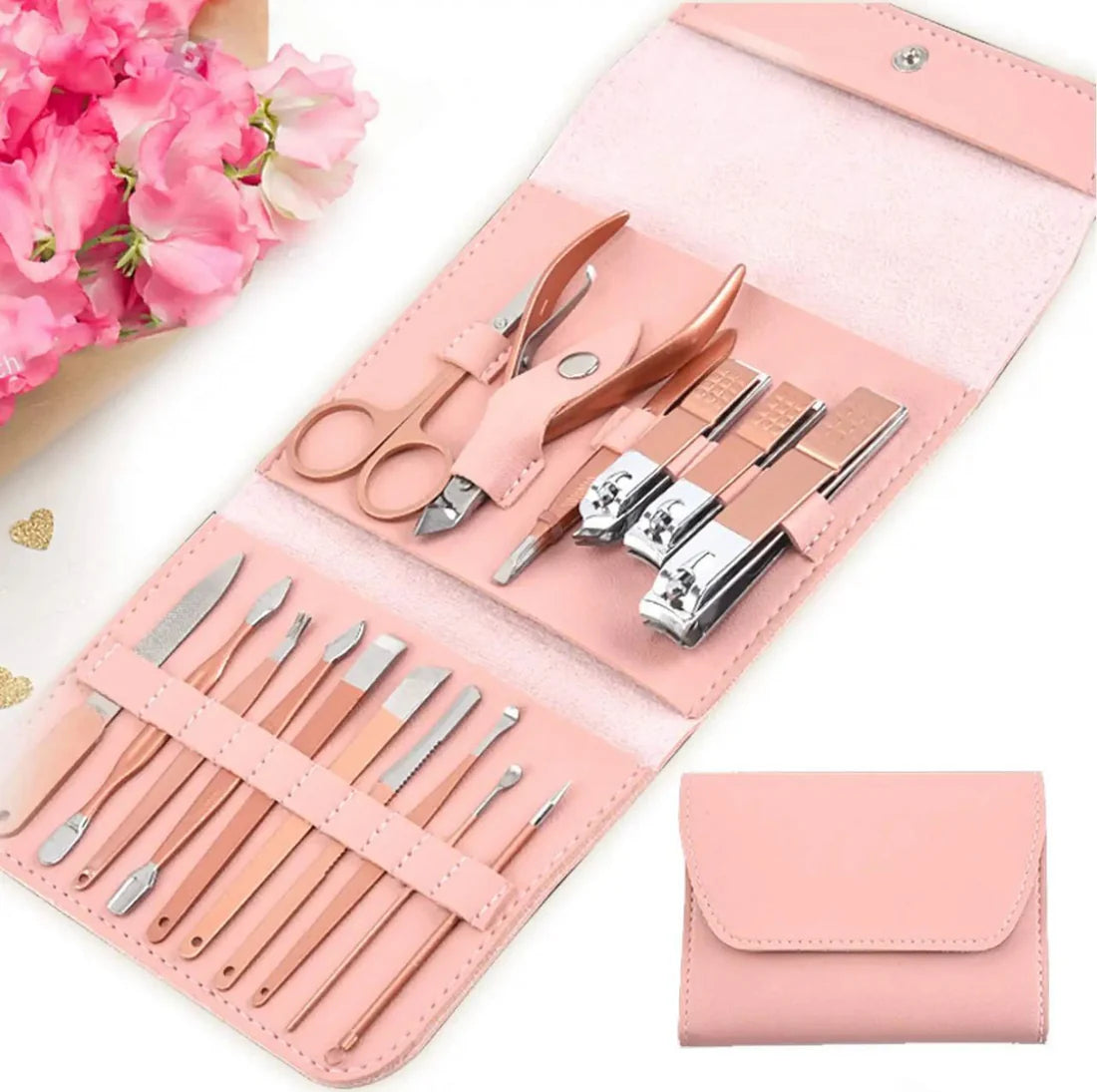 16pcs Professional Manicure &amp; Pedicure Set – Nail Clippers, Cuticle Nippers &amp; Grooming Tools with Travel Case (Random color)