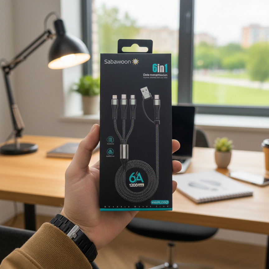 Sabawoon S115 6?in?1 Cable | New Model & Design | 100% Original Quality | Multi?Device Fast Charging