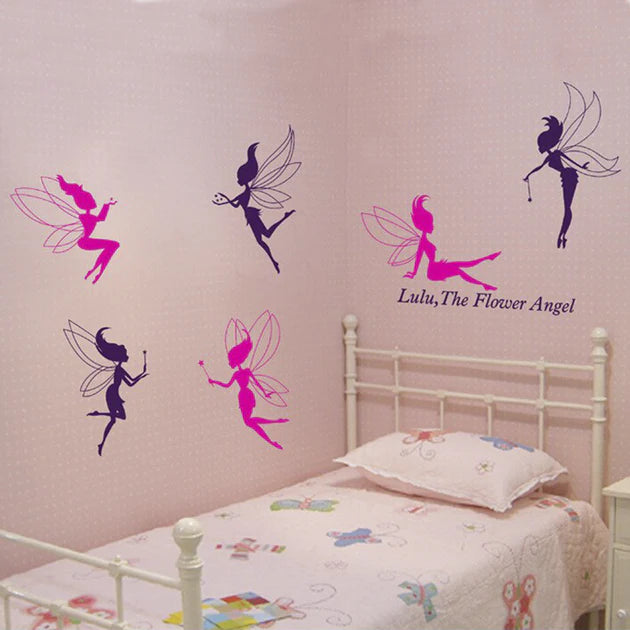 Ay7022 Free Will Lulu The Flower Angel Quote Six Pink Purple Fairy DIY Wall Decal Nursery Room Wall Decor Mural