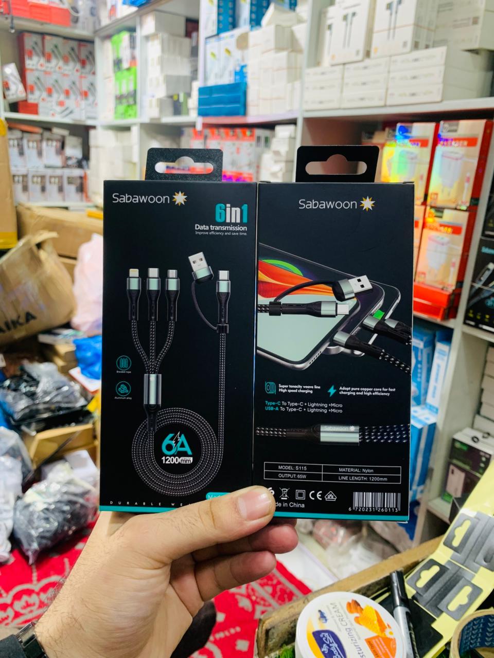Sabawoon S115 6?in?1 Cable | New Model & Design | 100% Original Quality | Multi?Device Fast Charging