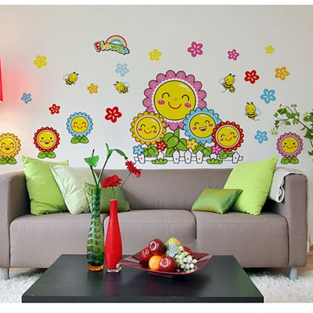 Radiant Sunflower Smiles Decal - Brighten Kids' Spaces with Joyful, Smiling Flowers PVC Wall Art for Home Decor size 50x70 xy8015