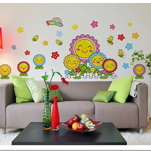 Radiant Sunflower Smiles Decal - Brighten Kids' Spaces with Joyful, Smiling Flowers PVC Wall Art for Home Decor size 50x70  dm570009