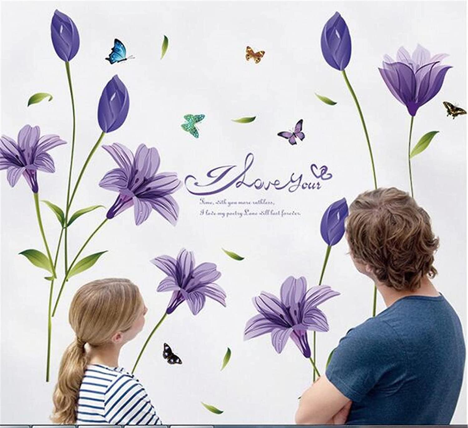 Romantic Lily Flower Butterfly Wall Sticker Living Room Bedroom Wall ay9242