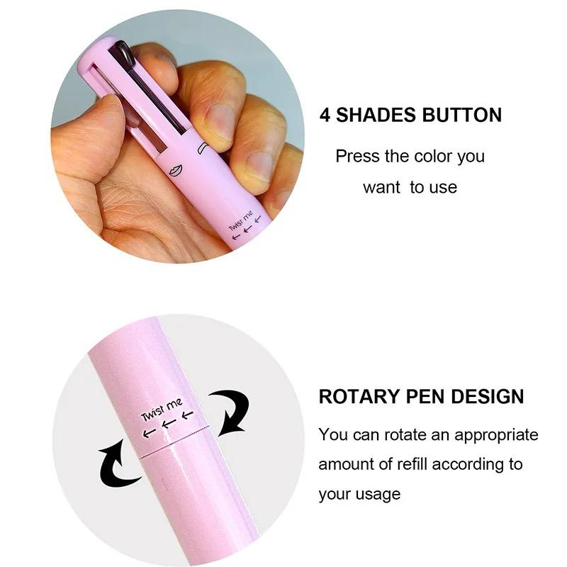 Multi-effect 4 In 1 Eyeliner Eyebrow Pencil Contour Pen Long Lasting Waterproof  for girls, eyeliner lipstick highlighter brow liner all in one (Random Color)