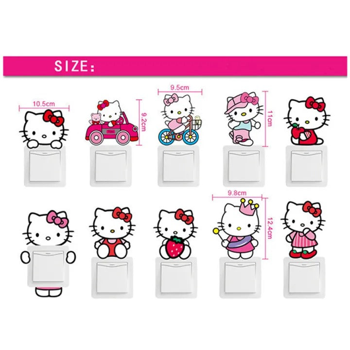 10pcs/set Hello Kitty Light Switch Stickers Wall Sticker Art Home Decor | Cute Hello Kitty Self Adhesive Light Switch Sticker size 30x45 kg3004