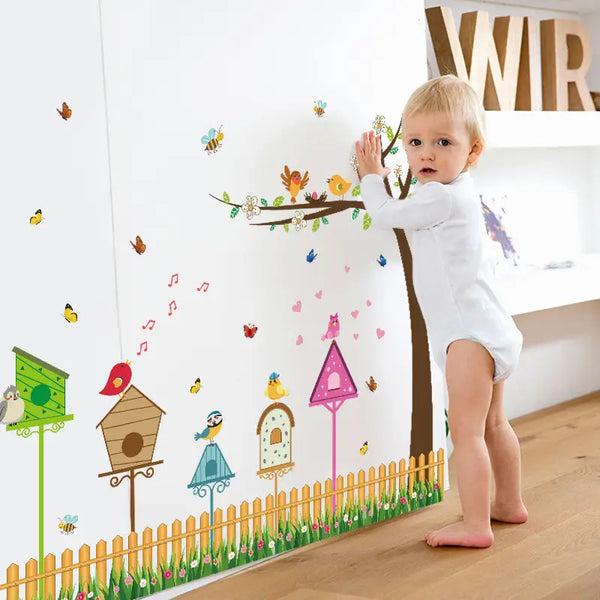 Wall Stickers TV Background wall-sk9085 Fence Birdhouse Fresh Home Living Room TV Background Wall Sticker