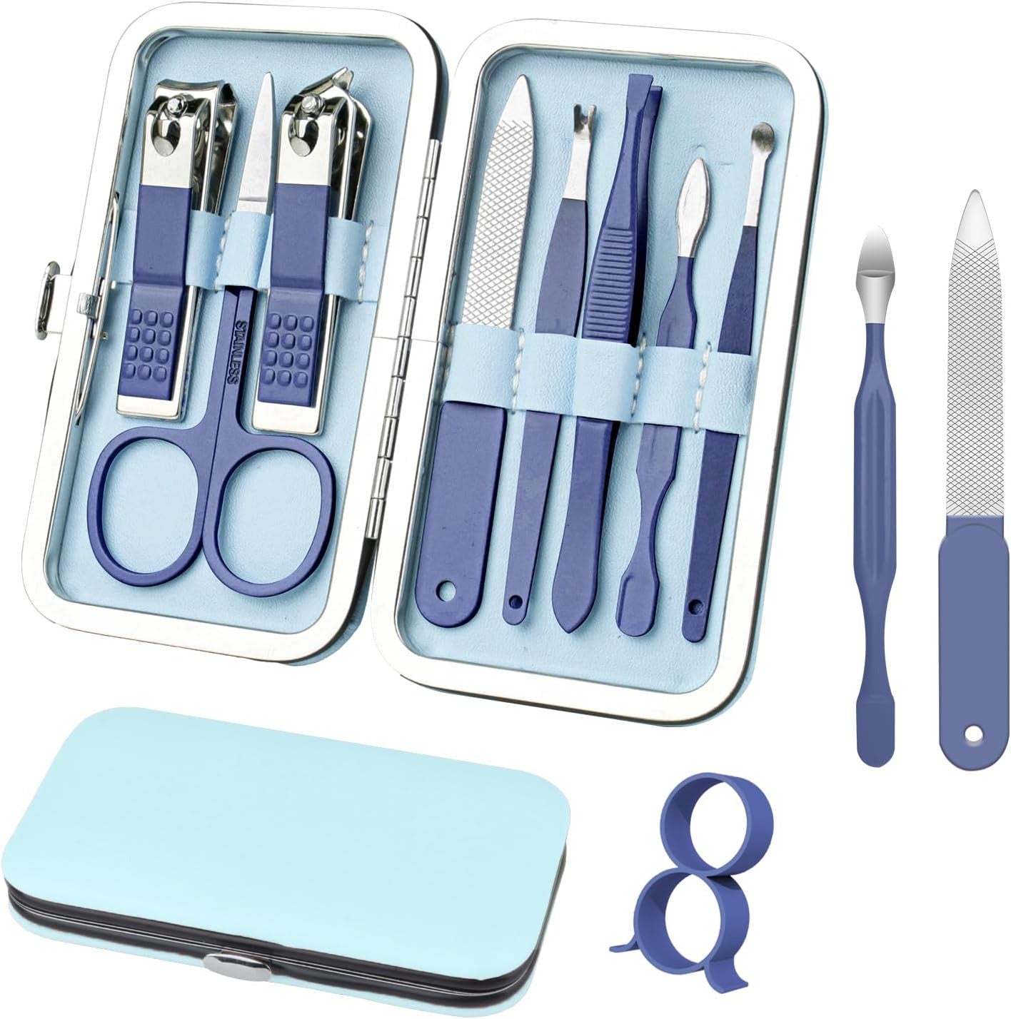 Premium Manicure &amp; Pedicure Kit – Stainless Steel Nail Clippers Set with Grooming Tools for Hand, Foot &amp; Facial Care – Travel Case Included ( 10 PCS Creative Smiley Nail Tool Set )