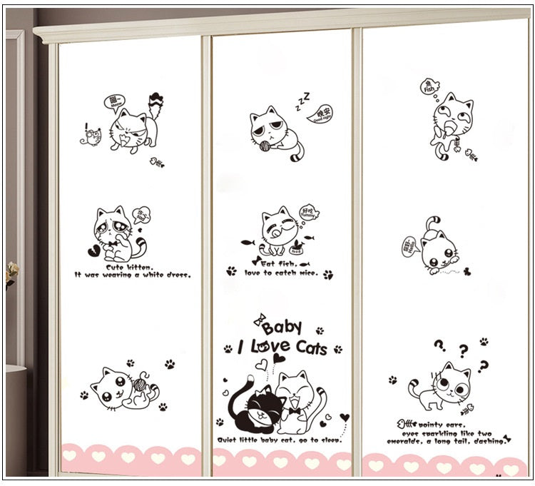 Wall stickers featuring 10 cute and funny cats, made of PVC decal material.size 50x70 xh3646c