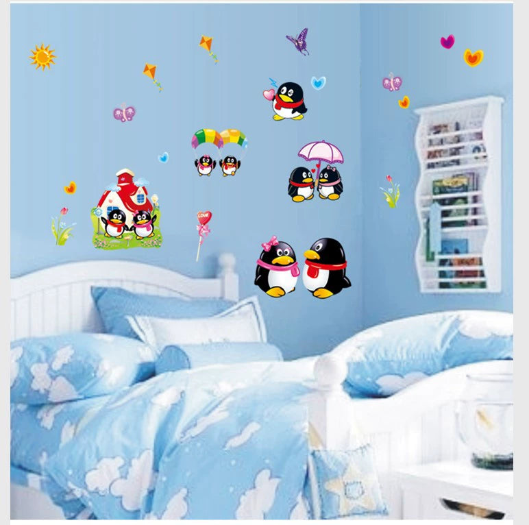 Cute penguin QQ bedroom living room bathroom children's room cute background wall sticker size 50x70 ay631