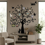 Large Family Tree Wall Sticker with Photo Frames – DIY Black Acrylic/Vinyl Memory Tree Decal with Birds, Butterflies, and Cat for Living Room & Home Decor size 150x90 ncs1034