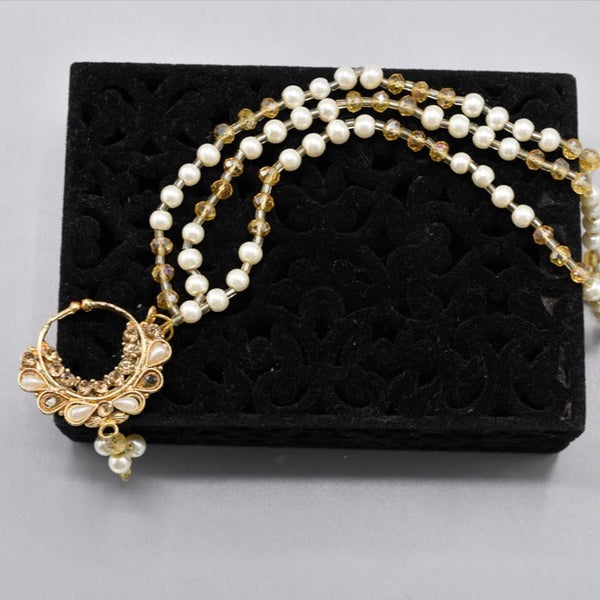 Stylish bridal Golden and White  Pearl Drop Nose Ring Nath New Design