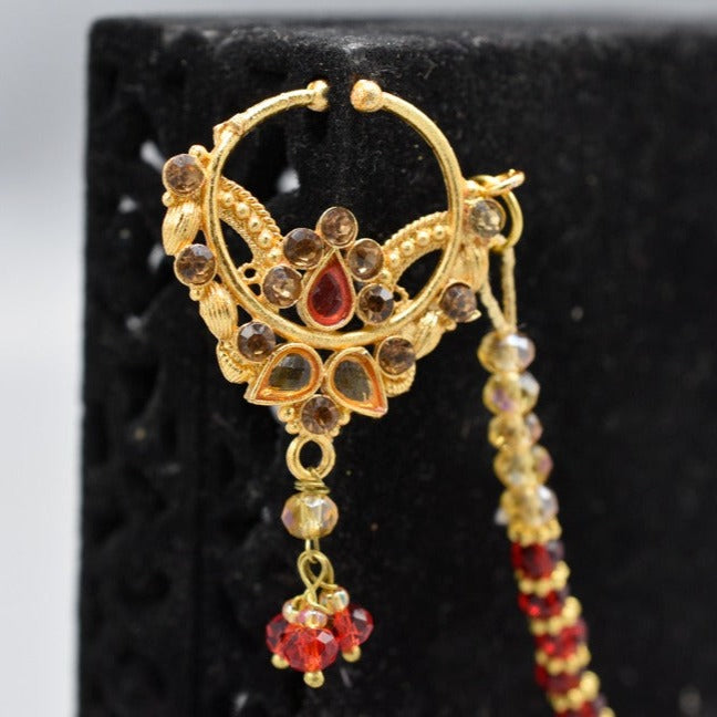 New Jewellery Collection Stylish Bridal Golden Nath With White Pearls Long Lasting Polish For Beautyfull Girls