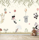 Life n Colors Cute Animals Flying With Balloons Theme for Kids Room Multi Colour Entertainment Wallpaper size 50x70 sk7187