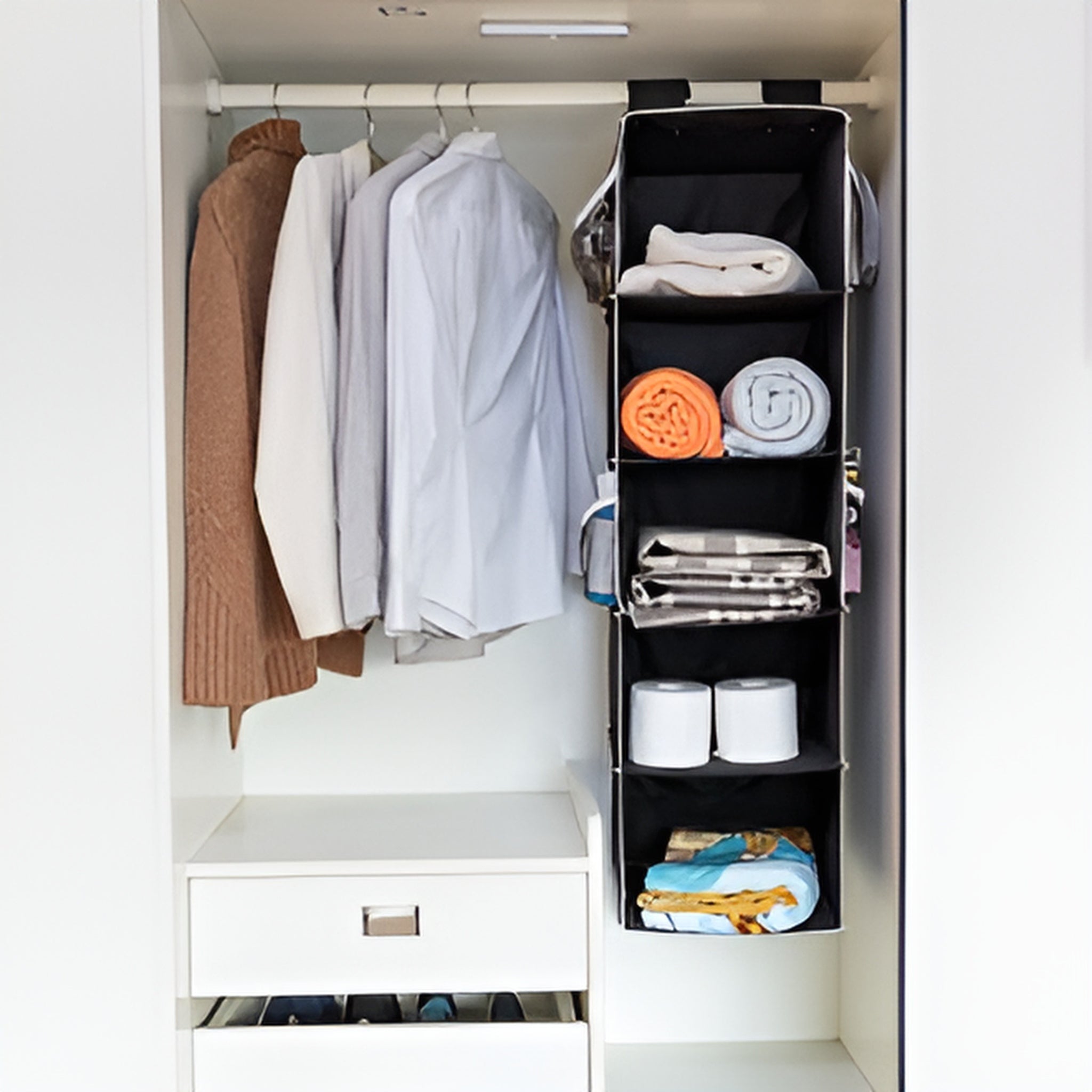 5 Shelf Clothes Hanging Organizers Pant Organizer Wardrobe Section Storage Closet Organiser  (random color)