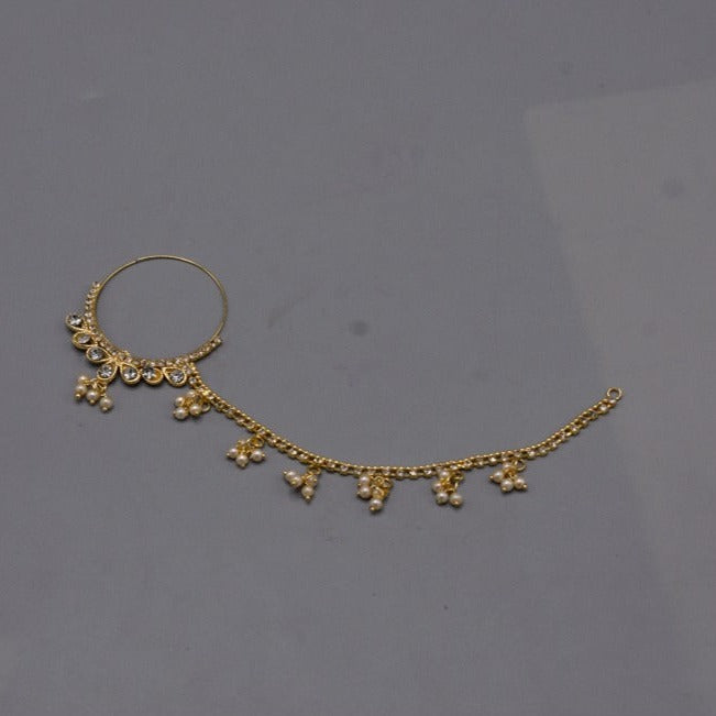 Stylish bridal golden nose ring Nath platted crystal drop, attached new collection big nath