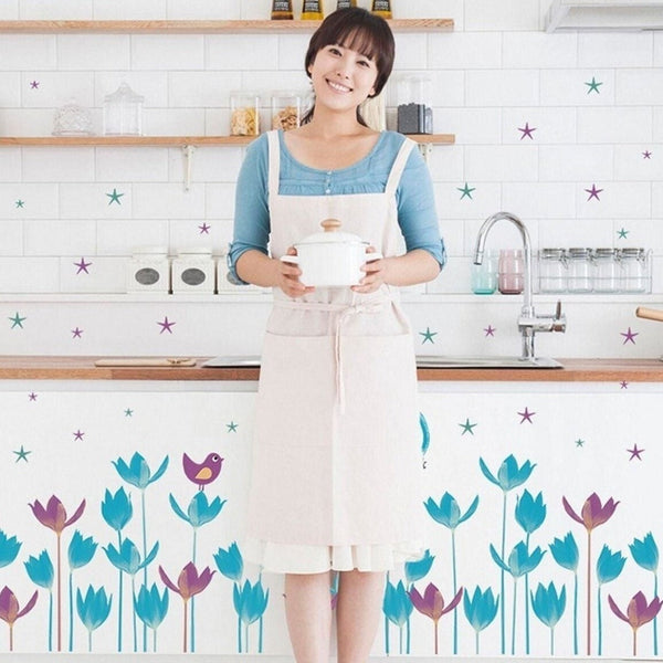 Blue Purple Tulip Floral Home Living Room Wall Decoration PVC Wall Sticker Decal Wall Decoration