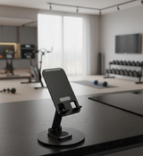 Sleek Matte Black Universal Adjustable Desktop Phone Stand for Home Gym Office and Kitchen Surface Stability