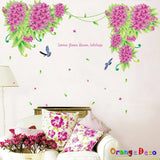 Wall stickers featuring flowers, plants, birds, stylish Nordic, cafe, modern, English lettering, bathroom, wall decals, floral wallpaper stickers, text, English, purple, green, entrance size 60x90 am9033
