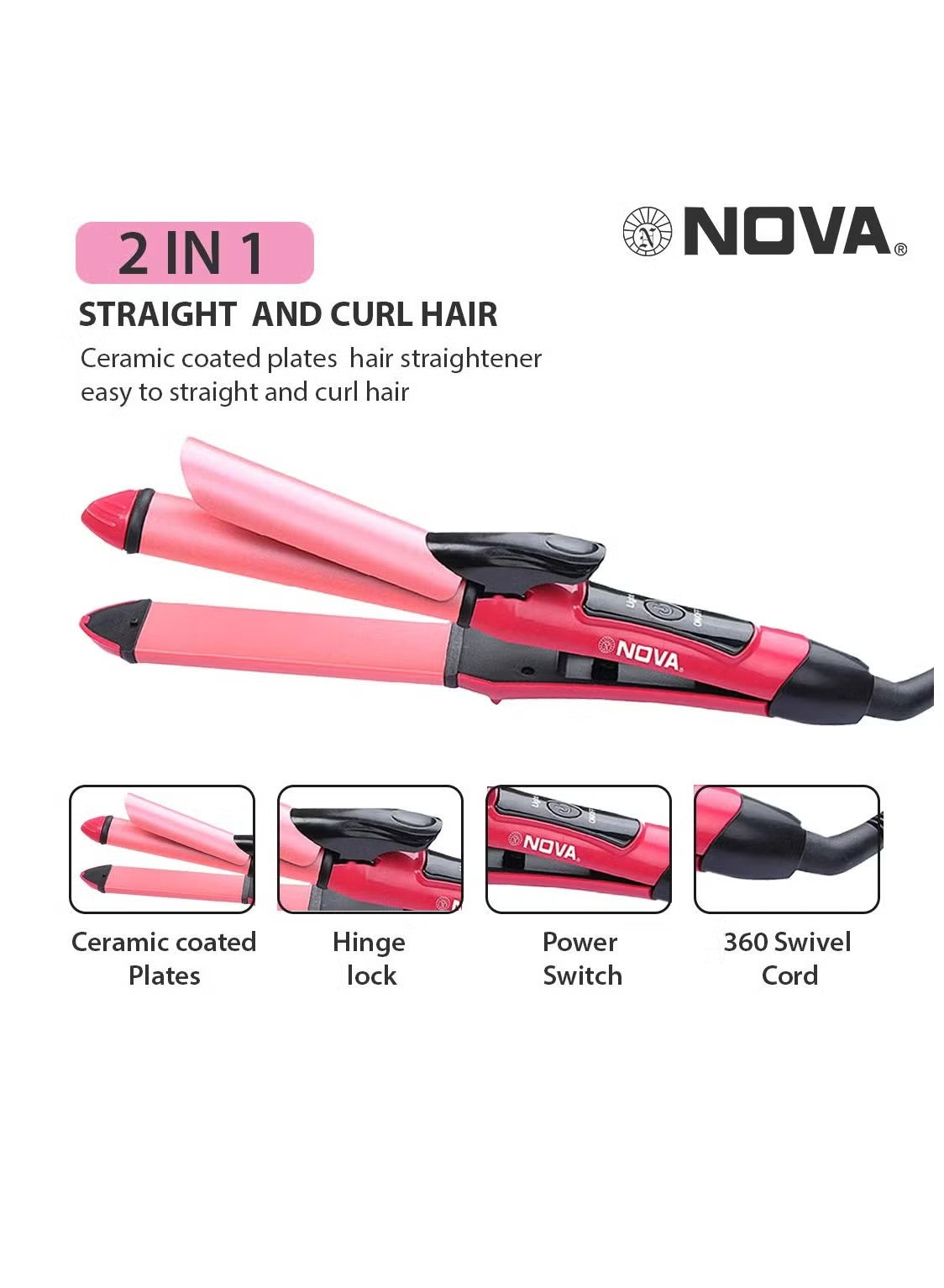 Nova 2?in?1 Hair Straightener & Curler | Model NHC?2009 | Professional Styling Tool