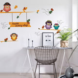 Cute Happy Owls On Tree Wall Sticker For Kids Room Background Decor Decals Child Bedroom Nursery Decoration Cartoon Animal Mural size 30x60 xh3217
