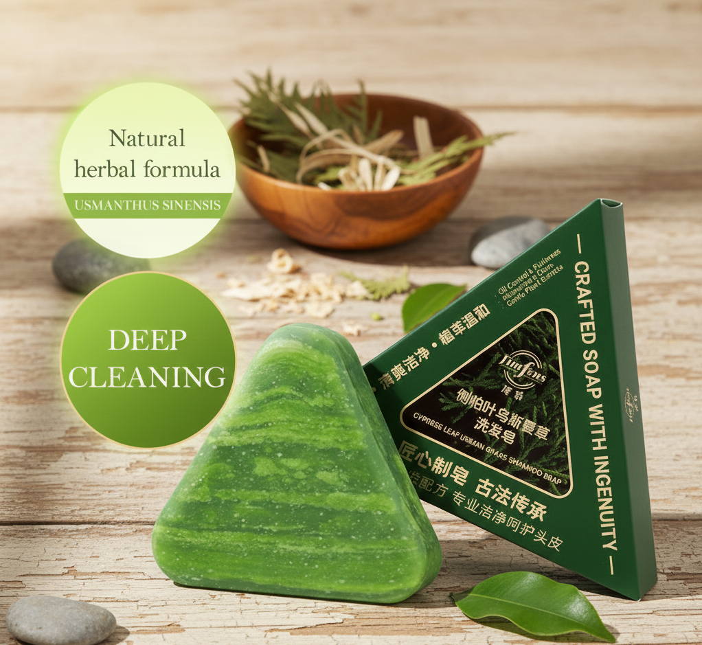 Timfens Cypress Leaf Usman Grass Shampoo Soap Bar - Natural Herbal Formula for Deep Cleansing & Oil Control