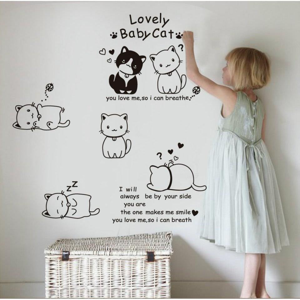 WALL STICKER LOVELY BABY CAT KUCING LOVE BLACK AY9048 WALL STICKER