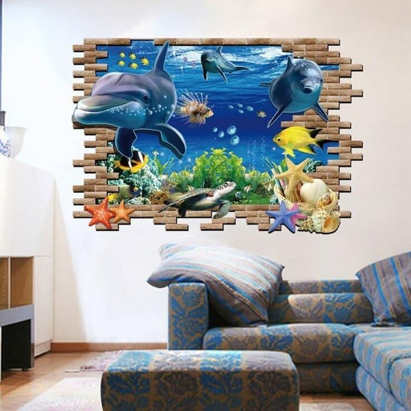 WALL STICKER XL8120 3D BRICK DOLPHIN 60X90 WALSTICKER WALLSTICKER