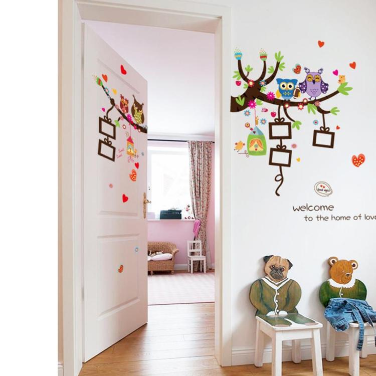 Cartoon Owls Photo Frame Wall Art Stickers Decal DIY Kids Bedroom Home Decor SK9121