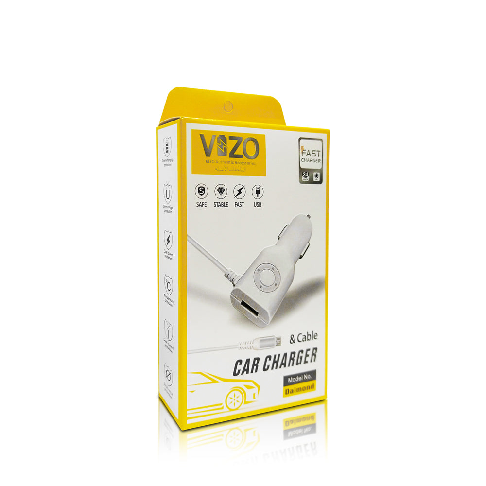 Diamond Car Charger with Built-in Micro Cable &amp; LED Light | Car Charger - Micro Cable Charger 