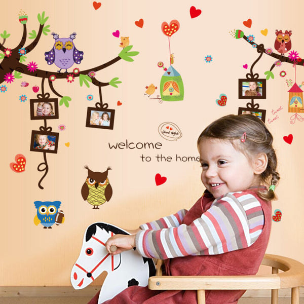 Owl Family Wall Sticker SK-9121 Owl Tree House Colorful Wall Paper Cartoon PVC Removeable For Kids Room Wall Art Decor – Online Shopping Pakistan, Nail Art in Pakistan, Wall Stickers