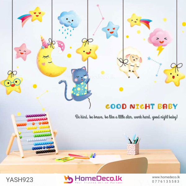 Adorable Kitty With Stars Wall Sticker | Magical Baby Room Decor size 60x90 hm94005