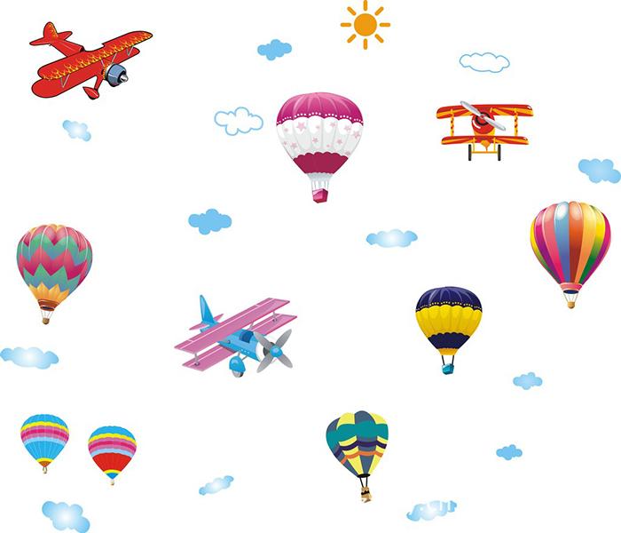 Hot air balloon, Airplanes Removable Wall Sticker size 45x60 ay622