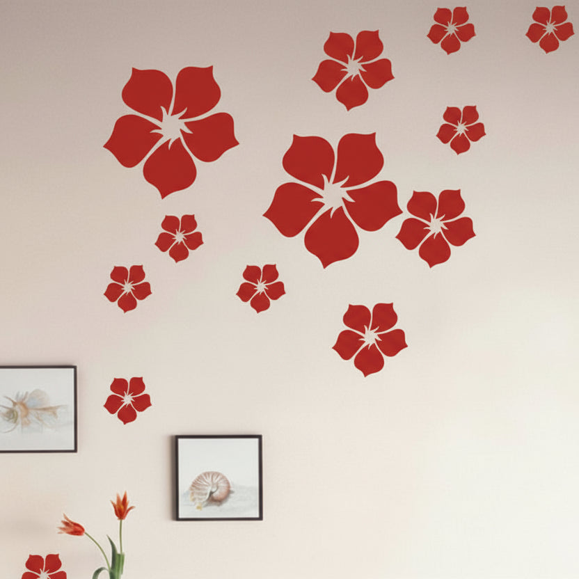 Beautiful Flowers Decals for Kid Room-Freestyle to Décor Wall Decals for Living Room-Wall Sticker Decals-Wall Stickers for Living Room Pictures-Adhesive Stickers for Furniture Home (Red)