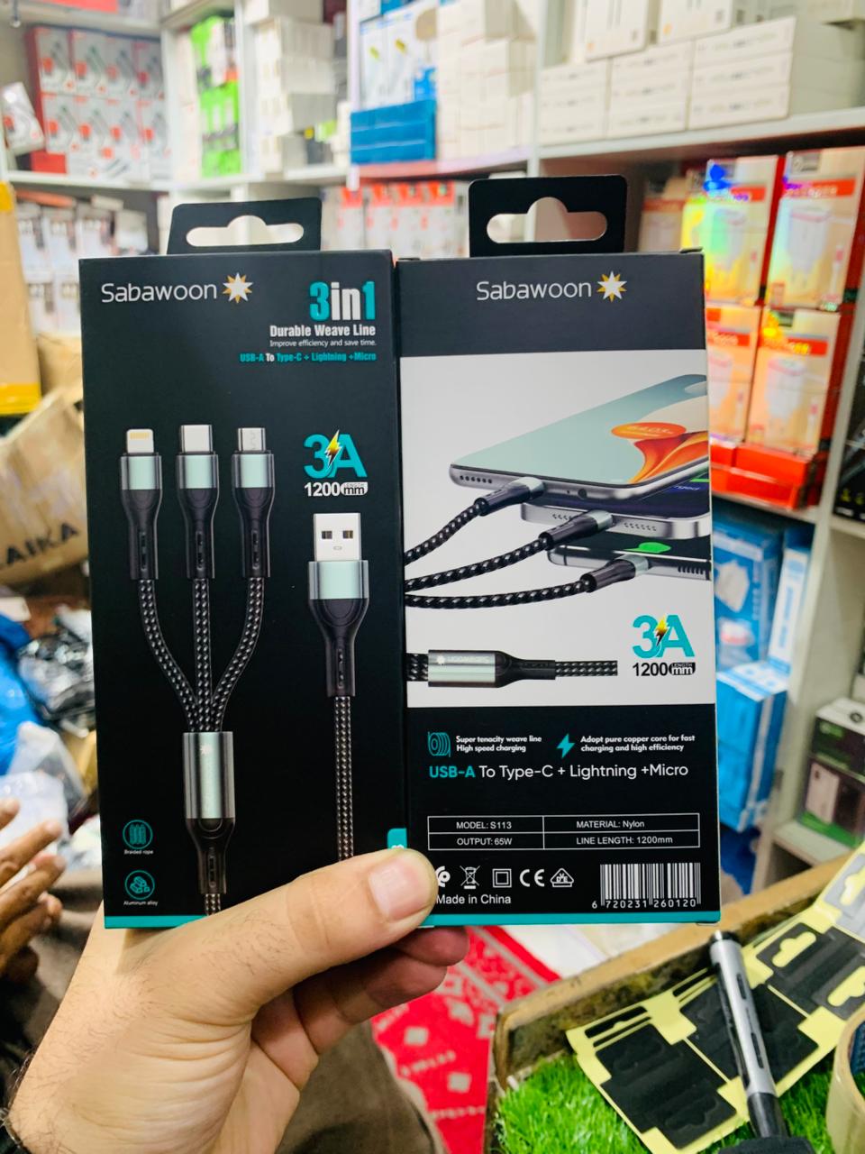 Sabawoon S113 3?in?1 Cable | 3A Fast Charging | Original Quality