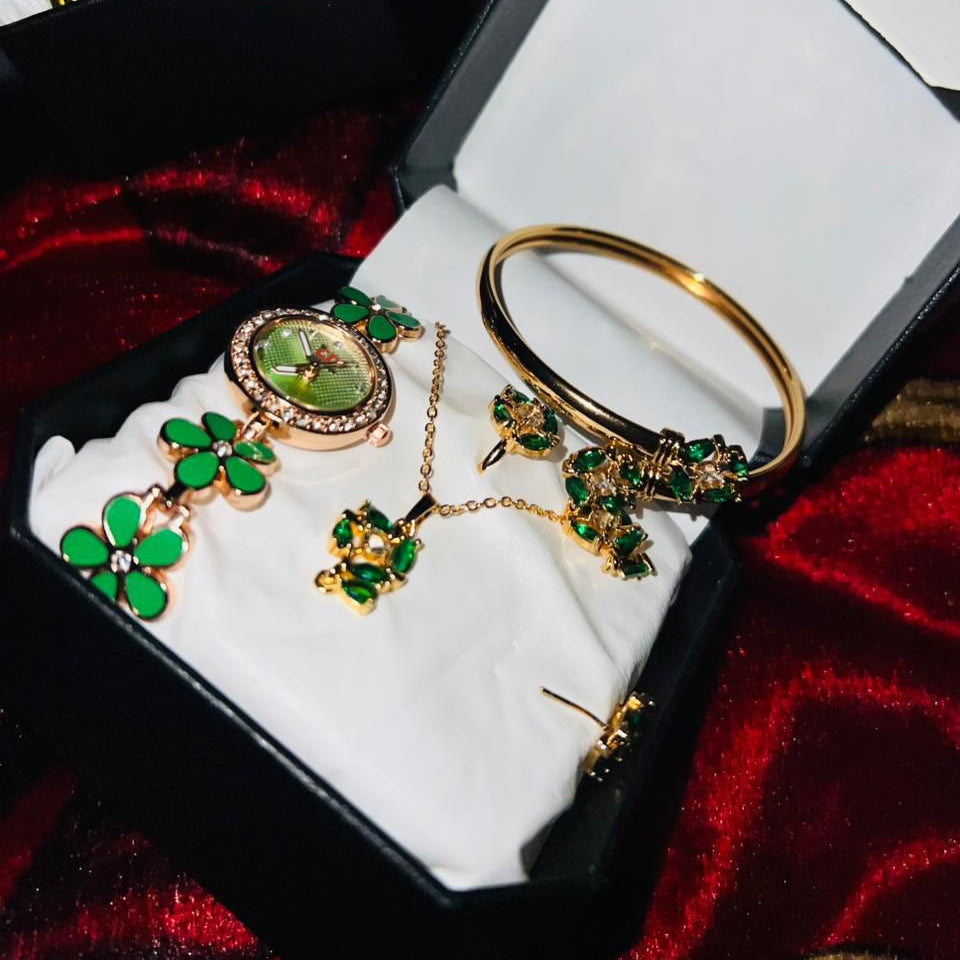 Ladies Jewellery And Bangle With Watch Elegant Stylish Durable Quality Timeless Fashion Accessory (With Box)
