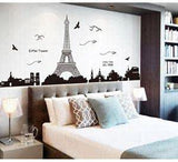 Wall Stickers City Skyline Paris Eiffel Tower Silhouette Black Color Border Design for Hall